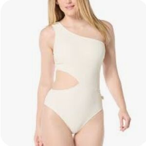 Michael Kors Cream One-Shoulder Swimsuit Nwt Womens Size 10 One Piece Ribbed